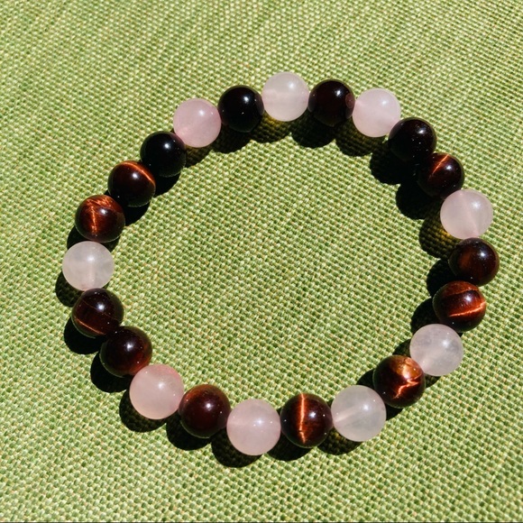 Red Tiger Eye * Rose Quartz Gemstone Bracelet - Picture 4 of 5